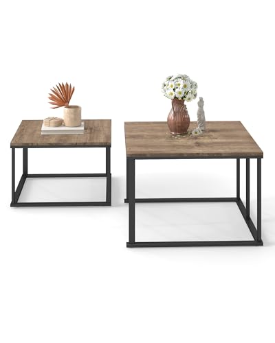 Amveya Couchtisch Quadratisch, Wohnzimmertisch Eiche Modern 2er Set, Tisch Wohnzimmer mit schwarzem Rahmen, Eichenholz Effekt Coffee Table Living Room von Amveya