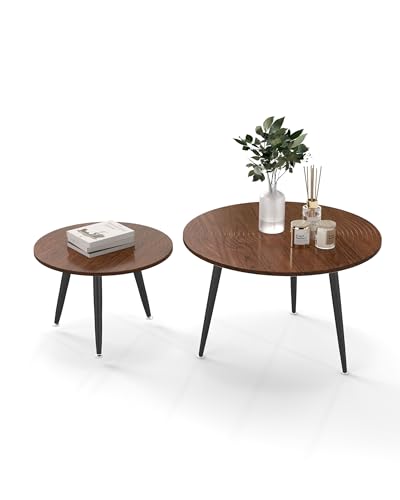 Amveya Couchtisch Rund Holz 2er Set, Beistelltisch Couch, Wohnzimmertisch Rund mit schwarzen Tischbeinen, Jahrrad Textur Coffee Table Living Room mit Metallfüßen Amveya Couchtisch Rund Holz 2er Set, Beistelltisch Couch, Wohnzimmertisch Rund mit schwarzen Tischbeinen, Jahrrad Textur Coffee Table Living Room mit Metallfüßen von Amveya
