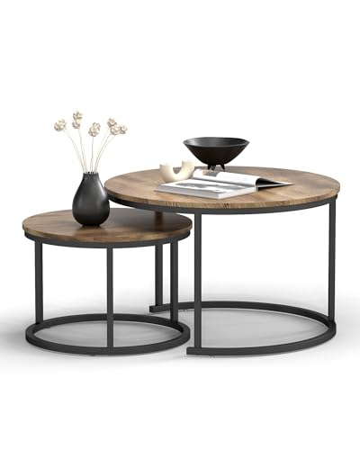 Amveya Couchtisch Rund Holz 2er Set, Beistelltisch Wohnzimmer mit schwarzem Rahmen,Coffee Table, Moderner Wohnzimmertisch Rund Holz Amveya Couchtisch Rund Holz 2er Set, Beistelltisch Wohnzimmer mit schwarzem Rahmen,Coffee Table, Moderner Wohnzimmertisch Rund Holz von Amveya