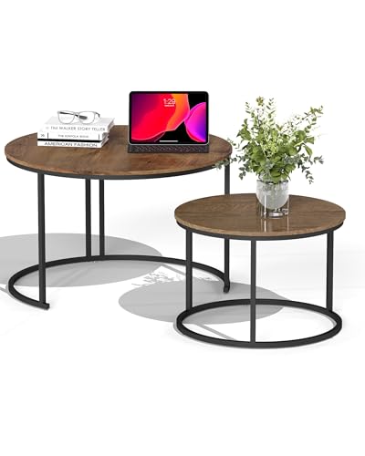 Amveya Couchtisch Rund Holz 2er Set, Beistelltische fürs Wohnzimmer, Coffee Table Living Room, Holz-Effekt Wohnzimmertisch Modern mit schwarzem Rahmen Amveya Couchtisch Rund Holz 2er Set, Beistelltische fürs Wohnzimmer, Coffee Table Living Room, Holz-Effekt Wohnzimmertisch Modern mit schwarzem Rahmen von Amveya