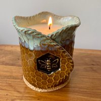 Bienenkerze - Keramikkerze Sojakerze Honigkerze Keramikpflanzer, Bienengeschenk- Wiederverwendbare Öko-Kerze- Bienenwabenkerze-Bienenwabenkerze von AmyGentryPottery