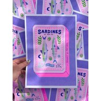 Sardinen Dose A4 Risograph Druck von AmyHastingsTextiles