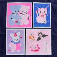 Set Mit 4 Halloween Risograph Prints | 2 X A5 Und 2 21 cm Quadratisch von AmyHastingsTextiles