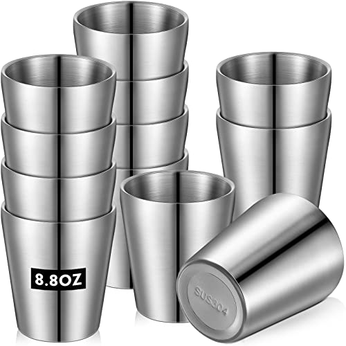 12 Stück Edelstahlbecher Doppelwandige Tumbler Gläser Stapelbare Gläser Metall Trinkbecher Isolierte Trinkgläser Wiederverwendbare Silber Camping Tassen für Zuhause Camping RV BBQ Büro Party (250 ml) von Amyhill