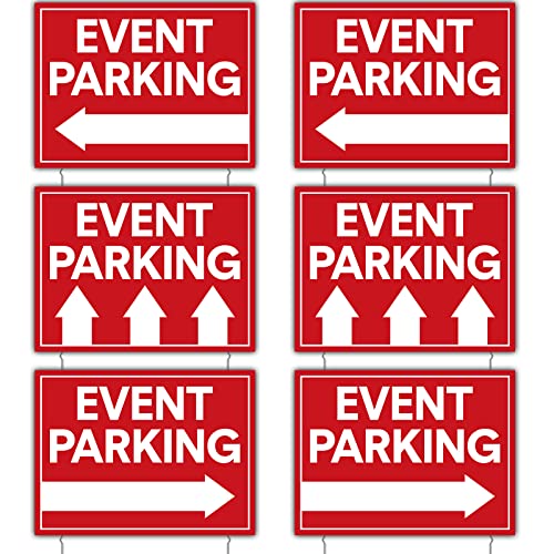 6 Stück Outdoor Event Parking Schilder mit Pfeil 40,6 x 30,5 cm Parkplatzschilder für Veranstaltung Parken Nur Schild aus gewelltem Kunststoff mit Pfahlen, doppelseitige Veranstaltungsschilder, von Amyhill