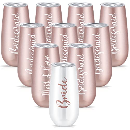 Amyhill Weinbecher für Brautjungfern, Braut, Champagnerflöte, Trauzeugin, 170 ml, Edelstahl, Brautjungfernantrag, Geschenke für Verlobung, Junggesellinnenabschied, Partyzubehör (Set mit 10 Stück) von Amyhill