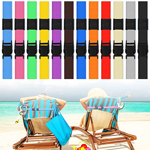 12 Stück Strandtuchbänder für Strandstühle, Kreuzfahrt, verstellbare Strandtuch-Clips, elastische Bänder mit Clips, winddichter Strandtuchhalter für Pool, Schiff, Reisen, Essentials, 12 Farben von Amylove