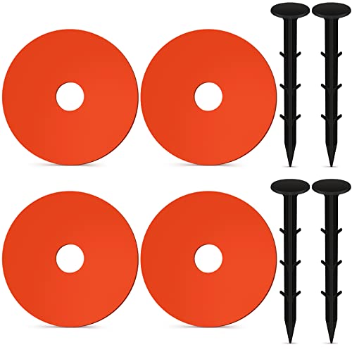 Amylove 4 Sets flache Vermessungsmarkierungen, Edelstahl-Unterlegscheiben, Kunststoffkanten, Verankerungsspikes, Garten, Hofpfähle, Grundstück für Pflastersteine, Unkrautbarrieren, Rasen von Amylove