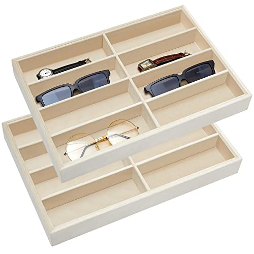 Amylove 2 Stück Sonnenbrillen-Organizer-Tabletts, Samt, stapelbar, Schmuck-Organizer, Displaybox, 8 Fächer (Beige) von Amylove