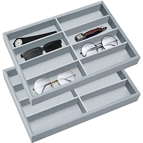 Amylove 2 Stück Sonnenbrillen-Organizer-Tabletts, Samt-Brillen-Tablett, stapelbar, Schmuck-Organizer, Sonnenbrillen-Display-Box, 8 Fächer (grau) von Amylove