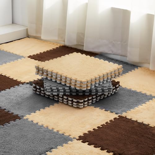 Amylove 36 Stück Plüschschaum-Bodenmatte, quadratisch, ineinandergreifende Teppichfliesen mit Rand, flauschige Spielmatte, Bodenfliesen, weiche Kletterfläche, Teppiche für Zuhause, Spielzimmer, 30,5 x Amylove 36 Stück Plüschschaum-Bodenmatte, quadratisch, ineinandergreifende Teppichfliesen mit Rand, flauschige Spielmatte, Bodenfliesen, weiche Kletterfläche, Teppiche für Zuhause, Spielzimmer, 30,5 x von Amylove