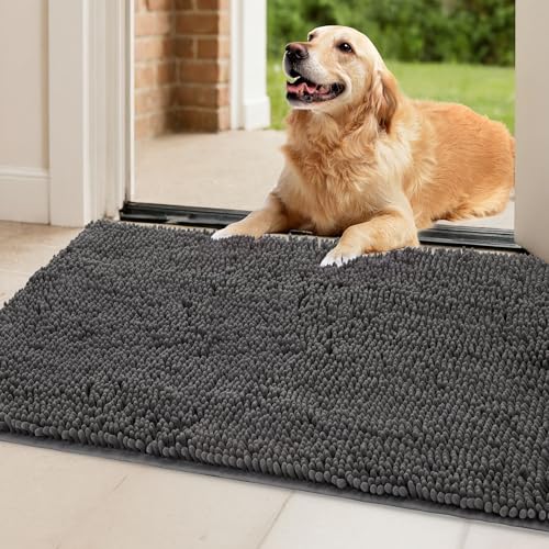 Amyracel Saugfähige Hunde-Fußmatte für schlammige Pfoten, 182,9 x 91,4 cm, rutschfeste, waschbare Fußmatte für den Innenbereich, schnell trocknend, Chenille, Haustiereingangsteppich für den von Amyracel