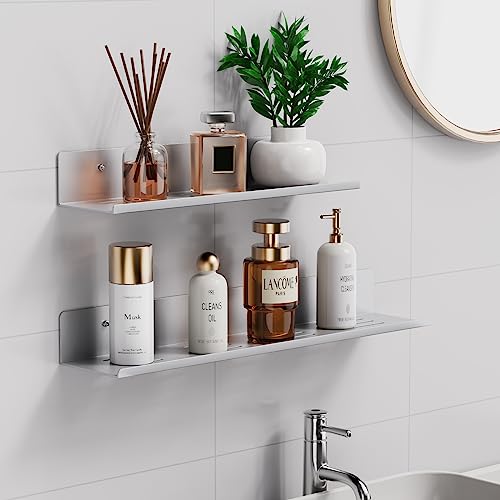 Amyzavls Duschregal 2 Stück Duschablage Ohne Bohren Duschkorb Selbstklebend Badezimmer Regal Rostfrei Weltraum Aluminium Duschkörbe mit Miniaturkante Hohlem Sockel Badregal by, Silber von Amyzavls