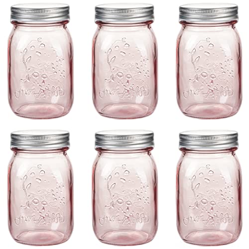 16 oz Rose Pink Mason Jars with Lids, 6 Pack Wide Mouth Quart Canning Jar, Safe For Storage, Canning, Pickling, Preserving, Fermenting, DIY Crafts & Decor von Amzcku