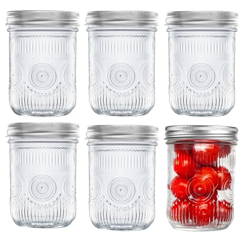 Amzcku Einmachgläser im Vintage-Stil mit Deckel, breite Öffnung, sicher für Lagerung, Einkochen, Einlegen, Konservieren, Fermentieren, Basteln und Dekorieren, 473 ml, 6 Stück Amzcku Einmachgläser im Vintage-Stil mit Deckel, breite Öffnung, sicher für Lagerung, Einkochen, Einlegen, Konservieren, Fermentieren, Basteln und Dekorieren, 473 ml, 6 Stück von Amzcku