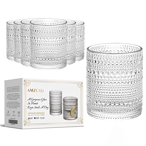 Amzcku Vintage Trinkglas Set mit 6 Küchengläsern (370 ml), für Wasser, Cocktail, Milch, Saft und Getränke von Amzcku