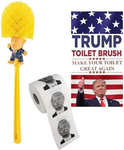 Trump WC-Bürste & Toilettenpapierrollen-Set, lustiges Gag-Geschenk, Toilettenschüsselbürste für die Badezimmerreinigung, machen Sie Ihre Toilette wieder großartig von Amzocina