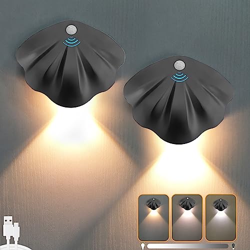 LED Nachtlicht mit Bewegungsmelder, USB Aufladbar Dimmbar Nachtlicht Kinder, 2er Akku kabellos Nachtlampe, Magnetische Installation Night Light für Schlafzimmer, Treppenhaus Badezimmer Schrankbe Flur von Amzxiubii