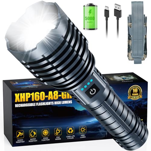 Amzyigou LED-Taschenlampe Extrem Hell, 5 Modi LED-Taschenlampe Lichtmodus mit Zoom, IP67 Wasserfest langlebig Taschenlampe mit Holster(für Outdoor-Camping, Wandern oder Nachtsport) von Amzyigou