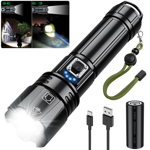 Led Taschenlampe 20000 Lumen Amzyigou Taschenlampe Aufladbar Extrem Hell, Hellste Taschenlampe der Welt mit 5 Lichtmodi, 8-12 Hs Akku, Zoombar Stark Taschenlampe für Camping und Notfälle Als Powerbank von Amzyigou