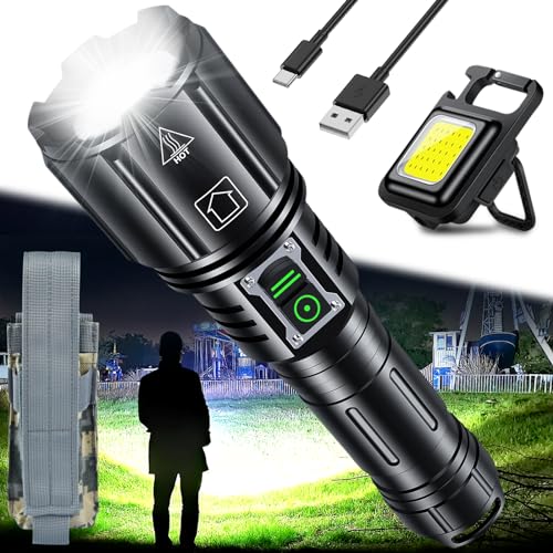 Amzyigou Taschenlampe Led 120,000 Lumen Extrem Hell, XHP160 Starke LED-Taschenlampe mit Zoombare, 6 Modi Wasserdicht Taschenlampen mit Holster fur Outdoor-Camping, Wandern oder Nachtsport von Amzyigou