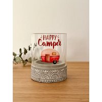 Happy Camper Windlicht - Boho Deko Mit Retro-Wohnwagen Motiv von AnDerDeichKroneShop