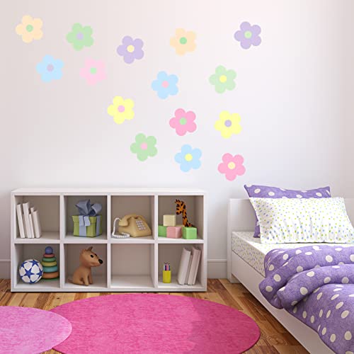 AnFigure 16Pcs Dänische Pastellblumen Wandaufkleber Ästhetische Niedliche Blumen Wandaufkleber Mädchen Schlafzimmer Badezimmer College Hippie Wandaufkleber Blumen Wandaufkleber Buntes Wanddekor von AnFigure