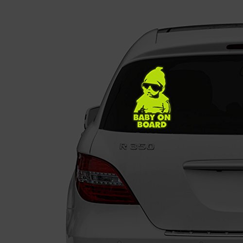 (12x 20cm) Glowing Vinyl Auto Fenster Aufkleber Baby on Board/Glow in Dark Kid in Fahrzeug Aufkleber/Leuchtziffern ACHTUNG Kind Auto Wand + Gratis Aufkleber Geschenk von AnOL