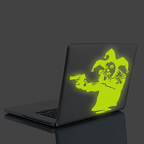 (37x 40cm) Banksy Glowing Vinyl Wand Aufkleber Joker Clown mit Pistolen/Glow in Dark Graffiti Jester Tong Aufkleber/Leuchtziffern Wandbild + Gratis Aufkleber Geschenk von AnOL