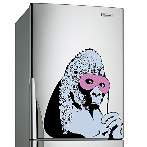 (53 x 60 cm) Banksy Vinyl Wand Aufkleber Gorilla In Eine Rosa Maske/Bunt AFFE mit Maske Dekor Sticker/AFFE Straßenkunst Graffiti-Zeichen + Gratis Aufkleber Geschenk von AnOL