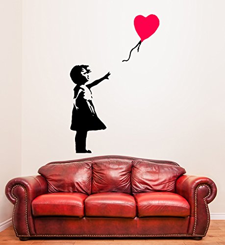 (68 cm x 100 cm), Vinyl, Banksy-Motiv Mädchen mit Luftballon Herz Herzballon, Graffiti/Street Art Decor Wandtattoo/Wandsticker, entfernbar, Vinyl, personalisierbar, inklusive zufällig Geschenk! von AnOL