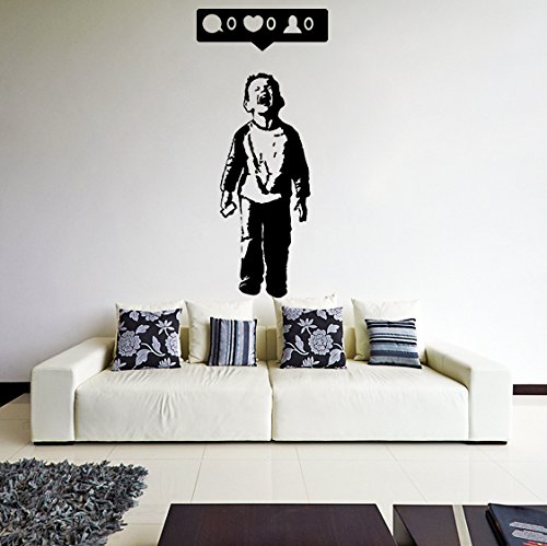 AnOL Banksy Vinyl Wand Aufkleber Jungen Weinendes Zum ausblasen für Social Media Aufmerksamkeit/Kind Mit Facebook Telefon/Street Art Graffiti Aufkleber + Gratis Aufkleber - 90x41 cm von AnOL