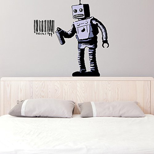 Anol (118 x 120 cm) Banksy Vinyl-Wandtattoo bunt Roboter Graffiti Maschine Malerei Barcode Street Graffiti Aufkleber Roboter mit Dose von AnOL