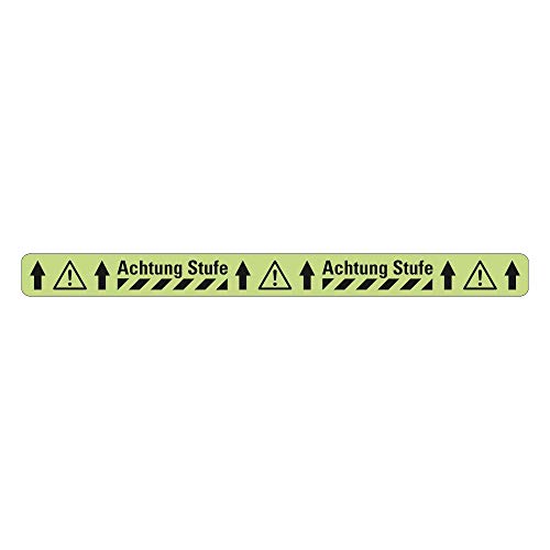 AnTina TAPES Antirutsch Warnmarkierung Sicherheitsmarkierung, lang nachleuchtend, selbstklebend, rutschsichere Bodenmarkierung R10 (Achtung Stufe 50mm x 600mm) von AnTina TAPES