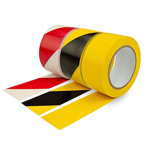 AnTina TAPES Markierungsklebeband, Warnmarkierung, Bodenmarkierung/Kennzeichnung/selbstklebend und wieder entfernbar / 50mm x 33m / PVC-Band (Set 1x gelb, gelb/schwarz und rot/weiß) von AnTina TAPES