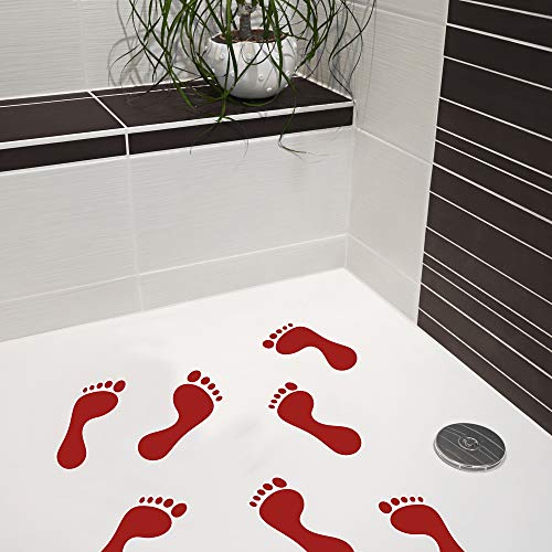 Anti-Rutsch Sticker als Fußabdruck für Duschen & Badewannen, 8 Stück, farbig, Rutschklasse C DIN 51097, selbstklebend (rot) von AnTina TAPES