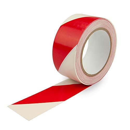 Markierungsklebeband, Warnmarkierung, Bodenmarkierung zur Kennzeichnung/selbstklebend und Wieder entfernbar/Gelb, Gelb-Schwarz, Rot-Weiß / 50mm x 33m / PVC-Band (1x rot/weiß) von AnTina TAPES