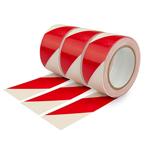 AnTina TAPES Markierungsklebeband, Warnmarkierung, Bodenmarkierung zur Kennzeichnung/selbstklebend und wieder entfernbar/Gelb, Gelb-Schwarz, Rot-Weiß / 50mm x 33m / PVC-Band (3x rot/weiß) von AnTina TAPES