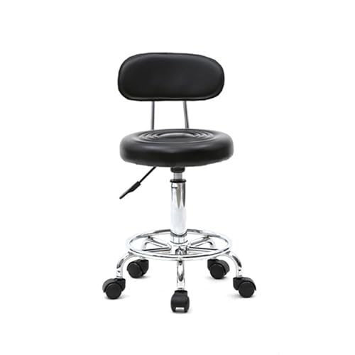 AnYaBinni Hocker Höhenverstellbar 47cm-61CM, Ergonomischer Rollhocker mit Rollen und Rückenlehne, Maximale Tragfähigkeit 180KG, 360° Drehhocker Hocker für Salon und Spa,aus Leder Hocker (Schwarz) von AnYaBinni
