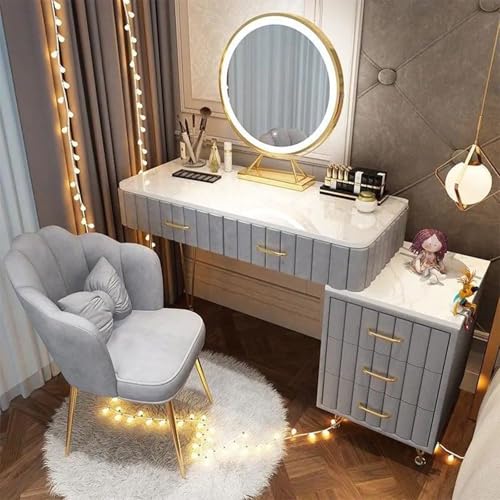 AnYaBinni Schminktisch mit LED-Beleuchtung Spiegel, 3 Farben Einstellbare Helligkeiten, Frisiertisch mit 5 Schubladen und Stühle, Moderner Stil, 80/100 * 40 * 76 cm AnYaBinni Schminktisch mit LED-Beleuchtung Spiegel, 3 Farben Einstellbare Helligkeiten, Frisiertisch mit 5 Schubladen und Stühle, Moderner Stil, 80/100 * 40 * 76 cm von AnYaBinni