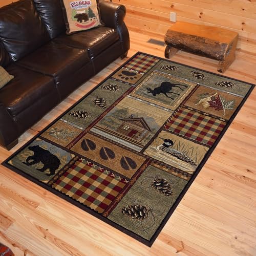 AnYtoy Cottage Rugs Wildtier-Kollektion, 150 x 210 cm, Teppich für Hütten/Hütte, mit Bären- und Elchszene mit rutschfester Unterseite, fällt nicht ab von AnYtoy