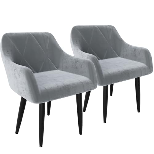 AnYu Furniture Samt Esszimmerstühle 2er Set, Gepolstert High-End Tufted Esstisch Stühle mit Armlehne Metallbeine, Modern Style Küchenstühle (Grau) von AnYu Furniture