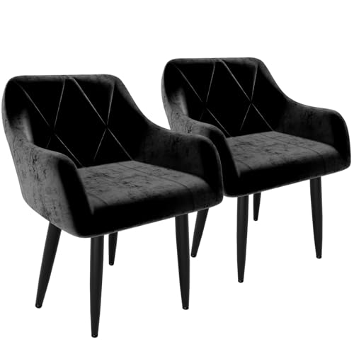 AnYu Furniture Samt Esszimmerstühle 2er Set, Gepolstert High-End Tufted Esstisch Stühle mit Armlehne Metallbeine, Modern Style Küchenstühle (Schwarz) von AnYu Furniture