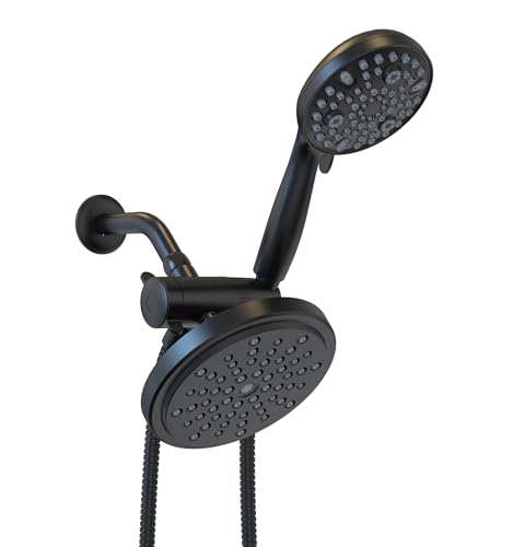 Ana Bath 17,8 cm Regendusche mit Handbrause Combo mit 1,5 m Brauseschlauch - 10 Sprüheinstellungen, Messinganschlüsse, Pause + Clean Jet (mattschwarz) von Ana Bath