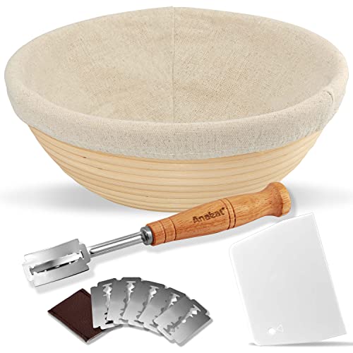 Anaeat 23 cm Brot-Banneton-Gärkorb-Set – runder Sauerteig-Gärkorb aus 100% natürlichem Rattan mit Lahmbrot, Teigschaber und Leineneinlage für professionelle Bäcker und Heimbäcker Anaeat 23 cm Brot-Banneton-Gärkorb-Set – runder Sauerteig-Gärkorb aus 100% natürlichem Rattan mit Lahmbrot, Teigschaber und Leineneinlage für professionelle Bäcker und Heimbäcker von Anaeat
