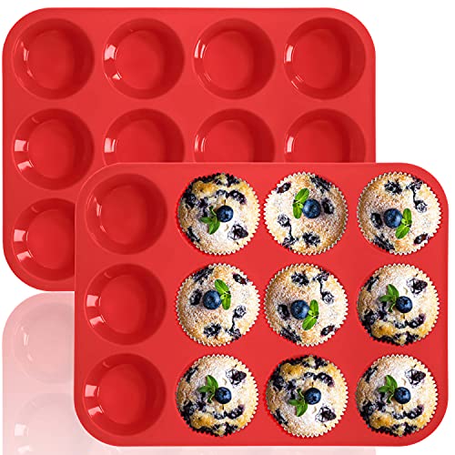 Anaeat Silikon-Muffinform – normales Cupcake-Tablett für 12 Tassen, antihaftbeschichtete Backformen für Muffin-Kuchen, Cupcakes, Schokolade, Brot, Torten und Desserts, einfach herausnehmbar (2 Stück) von Anaeat