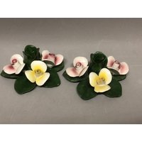 2Er Set Nueva Capodimonte 3 Blumen Kerzenhalter von Anaforia