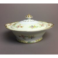 Noritake China "Milton" Muster Suppentureen Gemüse Servierschale Mit Deckel Gold Ohrgriff - Japan von Anaforia