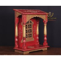 Holz Tempel Mandir Handgefertigte Hindu Pooja Ghar Mandap Für Anbetung Handbemalt Heim Büro Und Wand Dekor Kunst von AnandArtAndCraft