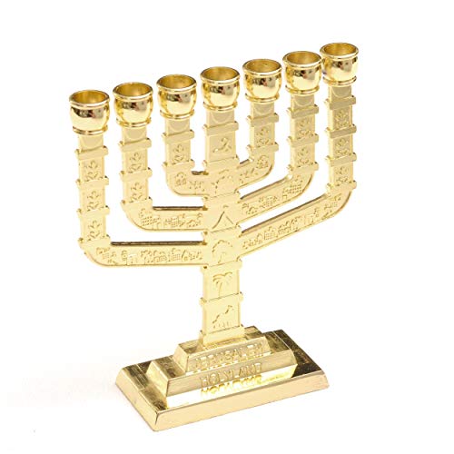 Gold Jerusalem Kerzenständer Dekorativ Judaica 7 Zweige Menora Hanukkah Geschenk von Anandashop